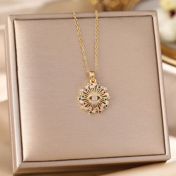 Titanium Steel Collarbone Chain, Colored Zircon Eye Pendant, Devil Necklace Accessory_ipsvogv.com