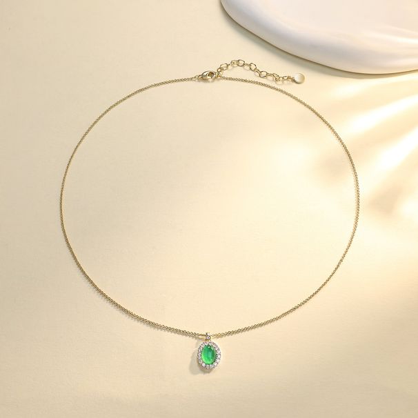 Light Luxury French Circular Necklace Women, Niche Design, Emerald Pendant, Collarbone Chain For Women_ipsvogv.com