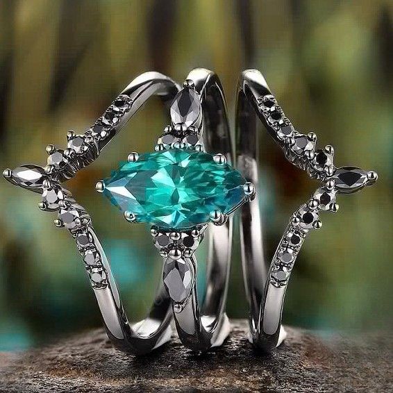 Sanjieins Jewelry Fashion 3-Piece Set Green Star Ring, Niche Design Women's Accessories_ipsvogv.com
