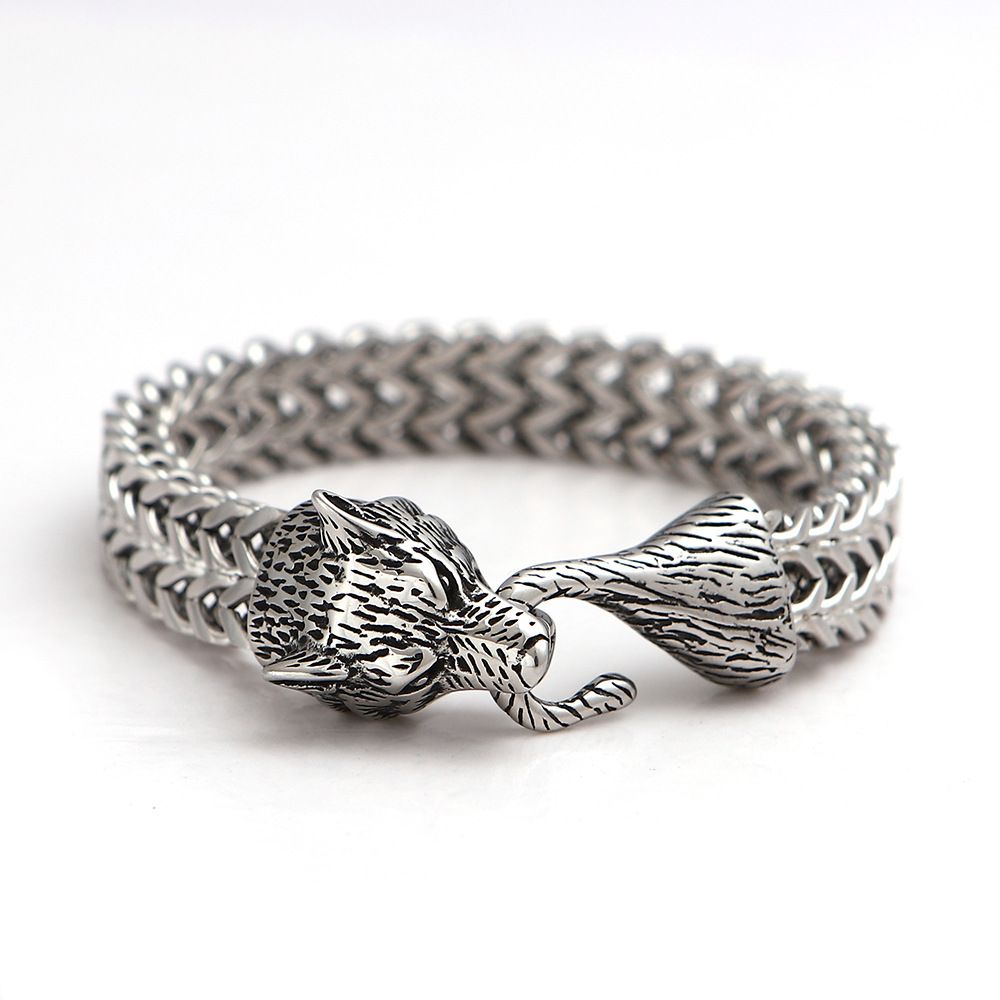 Nordic Viking Wolf Head Bracelet For Men's Jewelry_ipsvogv.com