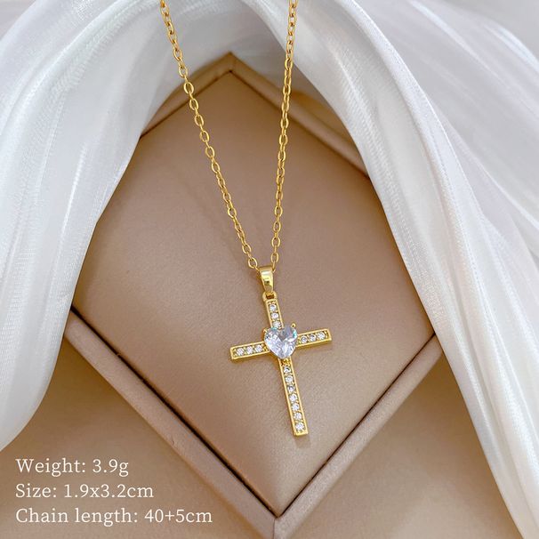 Love 【 】 Cross Light Luxury Charm Gorgeous Full Diamond Necklace Women's Versatile Clavicle Titanium Steel Chain 【 】_ipsvogv.com
