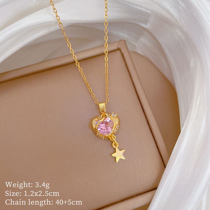 Star 【 】 Love Light Luxury Charm Gorgeous Full Diamond Necklace Women's Versatile Clavicle Titanium Steel Chain 【 】_ipsvogv.com