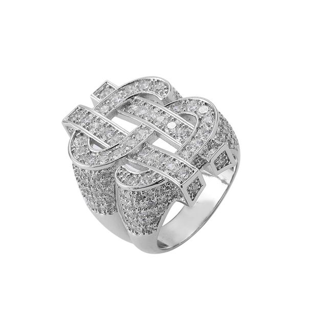 Men's Jewelry Hip Hop Jewelry Full Zircon Ring Hollow Dollar Symbol Hip Hop Trendy Personality Men's Ring_ipsvogv.com