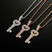 Super Flash INS Trend Square Diamond Clavicle Chain Heart Key Pendant High End Light Luxury Net Celebrity Necklace_ipsvogv.com