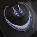 Bridal Jewelry Two-Piece Wedding Dress Accessories High-End Luxurious Super Shiny Blue Full Diamond Necklace And_ipsvogv.com