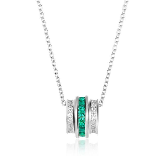 Grow Emerald Three Rotatable Ring Pendant S925 Silver Necklace_ipsvogv.com