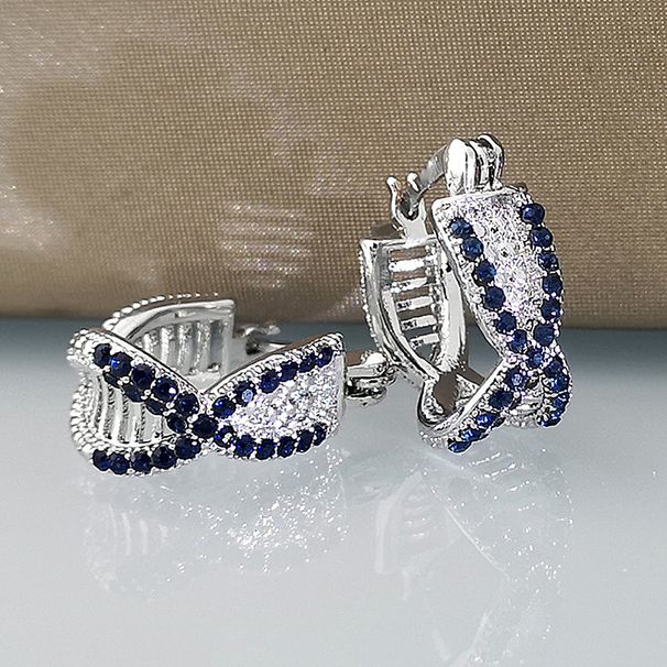 Cao Shi's Advanced Sense Treasure Blue Zircon Earrings with Korean Version Temperament and Personality Cross Hip Hop Style Earrings_ipsvogv.com