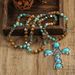 Fashion Ethnic Turquoise Cross 6mm Natural Stone Glass Knot Necklace Personalized Trendy Sweater Chain_ipsvogv.com