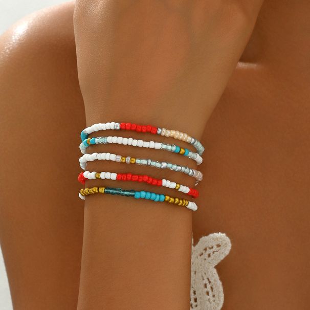 Minimalist style women's bead with personalized colorful rice beads, niche design, five piece bracelet set_ipsvogv.com