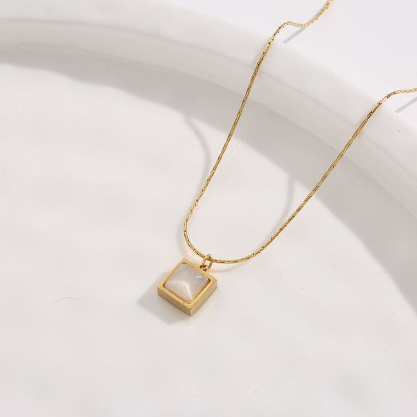 New 2022 Titanium Steel Necklace 3D Square Simple Geometric Smooth Square Shell Necklace Women's Accessories Trend_ipsvogv.com