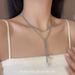 Silver White Double Layer Lace Wrapped Necklace Minimalist Style Long Layered Pearl Simple Clavicle Chain_ipsvogv.com
