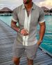 Men's Clothing new style men's fashion casual suit 3D printed zipper short sleeve polo shirt shorts 2-piece set_ipsvogv.com