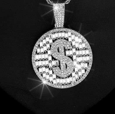 Hot Selling Full Diamond Dollar Round Brand Hollowed Out Pendant, Hip-hop, Men's Cool And Exaggerated Accessory_ipsvogv.com