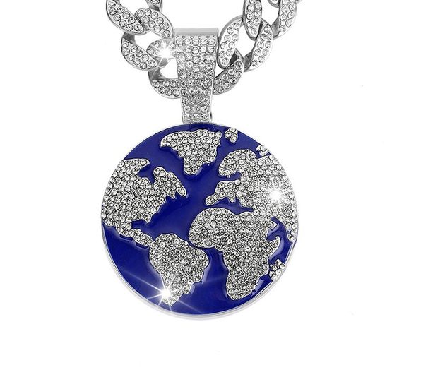 Renqing Jewelry Pendant Drip Oil Full Earth Simple Diamond Set Male Personalized Hip Hop Necklace_ipsvogv.com