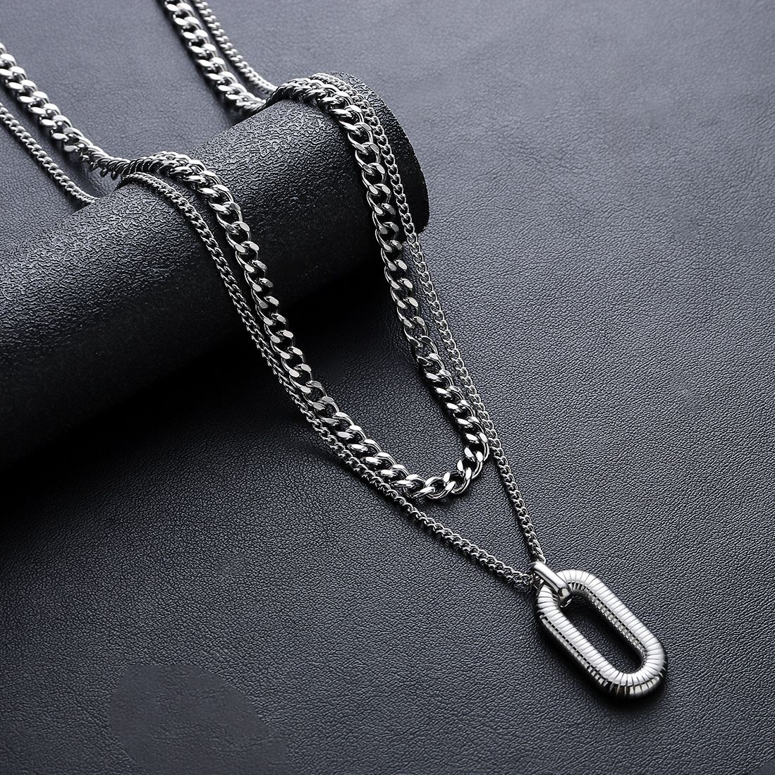 Double Layered Long Necklace, Men's Street Hip-hop Titanium Steel Accessory, Women's Niche Versatile Collarbone Chain_ipsvogv.com