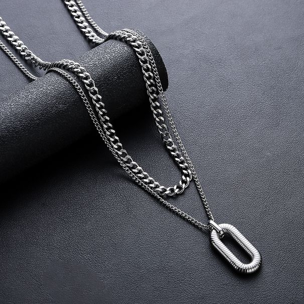 Double Layered Long Necklace, Men's Street Hip-hop Titanium Steel Accessory, Women's Niche Versatile Collarbone Chain_ipsvogv.com