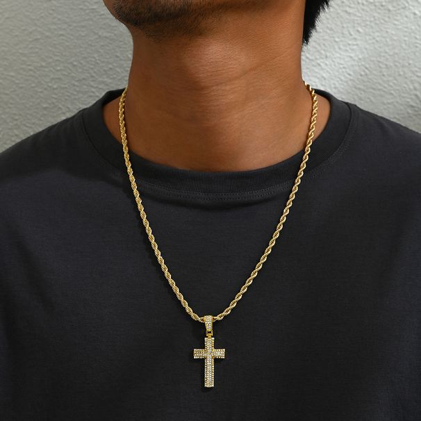 Hip hop cross niche design for men's with versatile inlaid pendants, Cuban chains, minimalist necklaces_ipsvogv.com