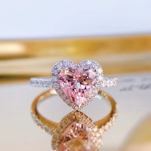 Live New Pink Heart Premium Simulated Moissanite Ring Full Diamond Band For Women_ipsvogv.com