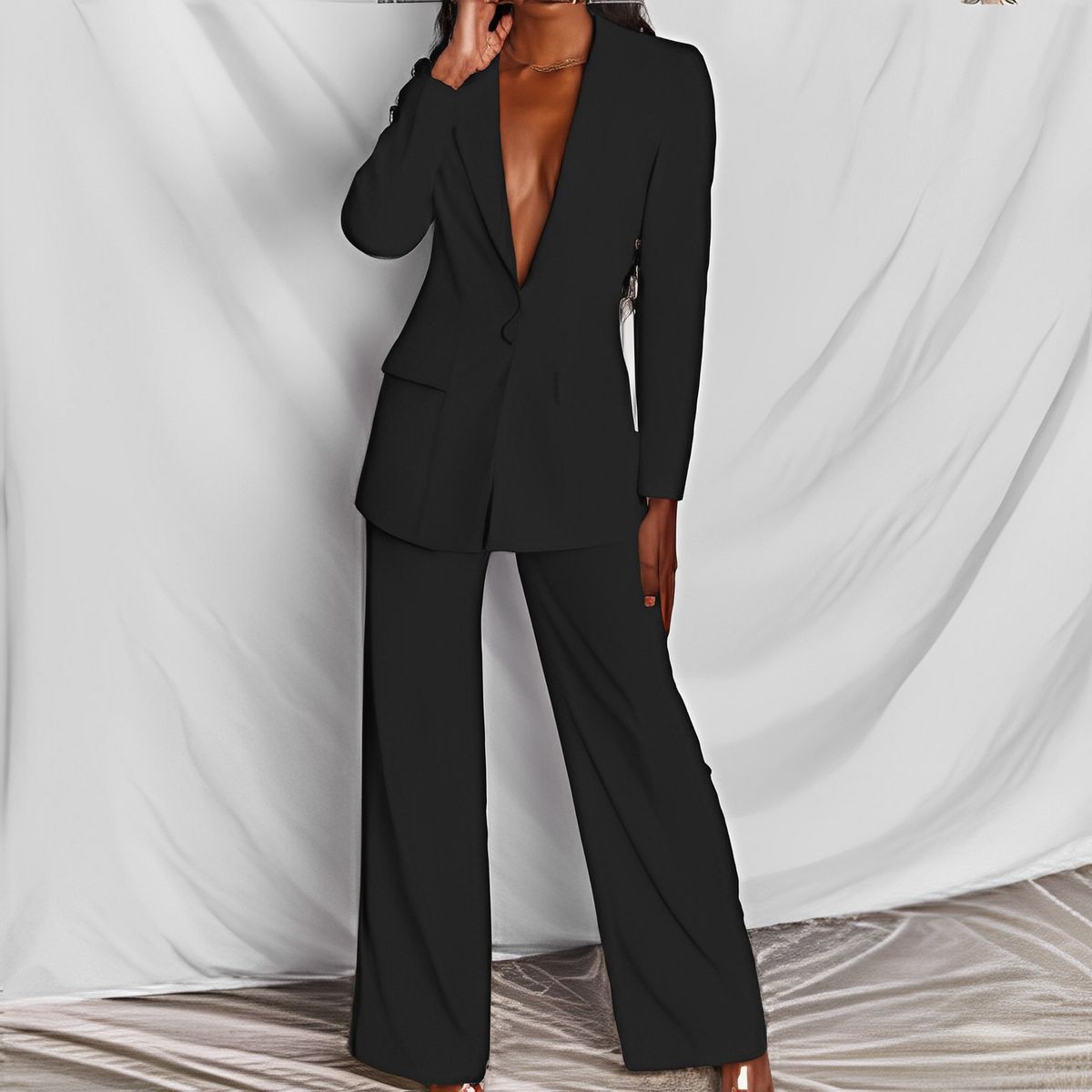 Women's fashion long sleeve suit straight trouser suit_ipsvogv.com