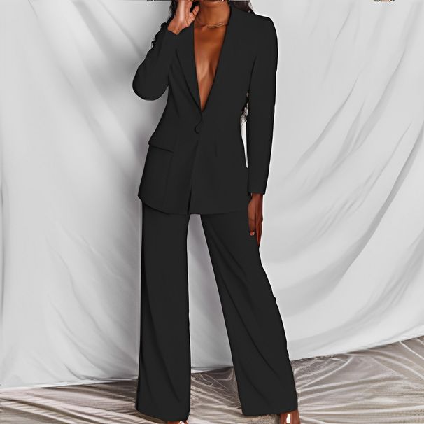 Women's fashion long sleeve suit straight trouser suit_ipsvogv.com