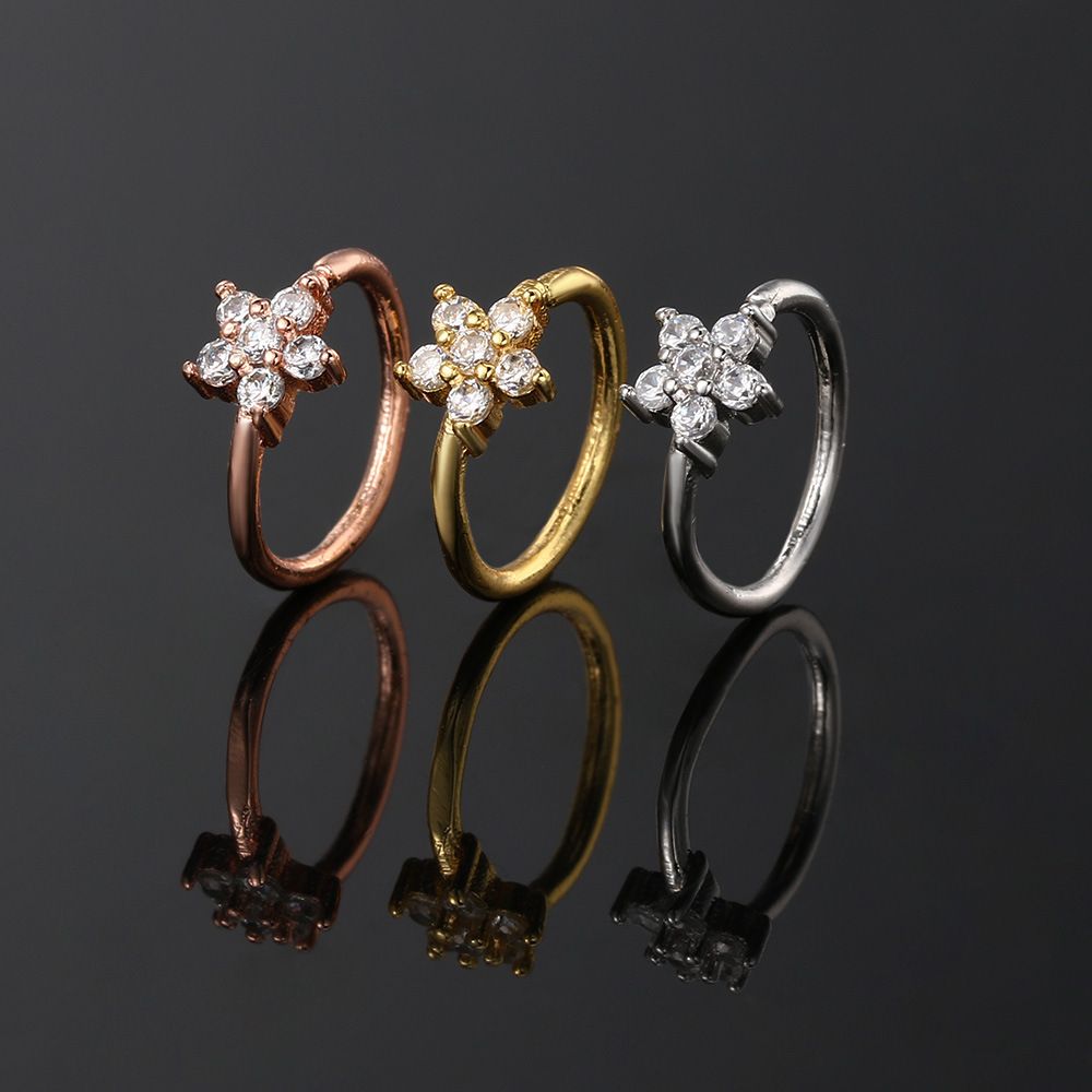 Unisex new style micro inlaid zircon nose ring female simple flower piercing ear bone ring popular earrings_ipsvogv.com
