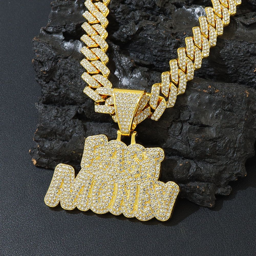 Diamond Studded FASTMONEY Spliced Letter Pendant Necklace, Trendy Hip-hop Style Rapper Outfit, Necklace Accessory_ipsvogv.com