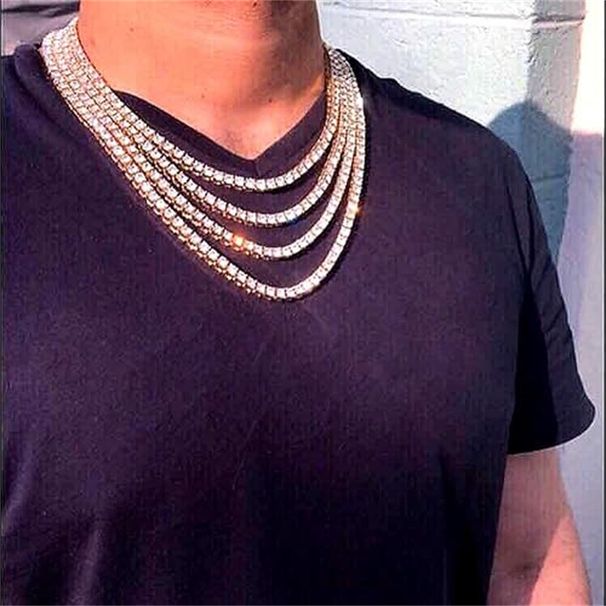 Hip Hop For Men 3mm 5mm Alloy Rhinestone Row Tennis Chain Gold Silver Simple Versatile Necklace_ipsvogv.com