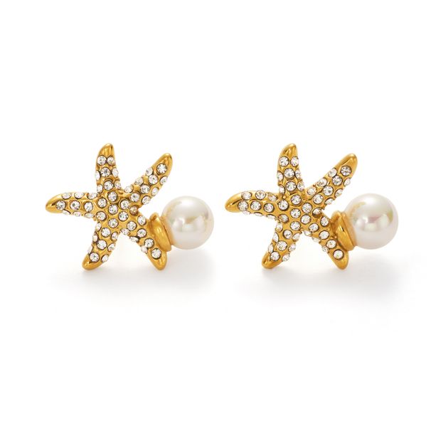 Women’s Jewelry Set Fashion Real Gold Electroplated Titanium Steel Fashion Commuter Starfish Pearl Earrings_ipsvogv.com