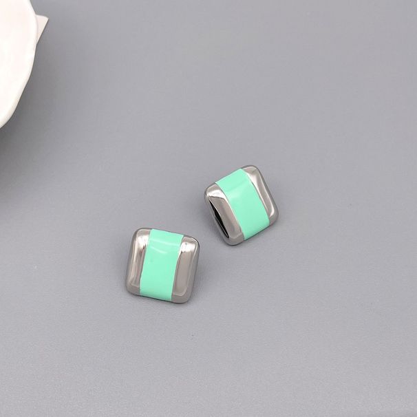 New Vintage Silver Needle Geometric Square Enamel Earrings, Simple and Personalized Qingdao Ear Accessories_ipsvogv.com