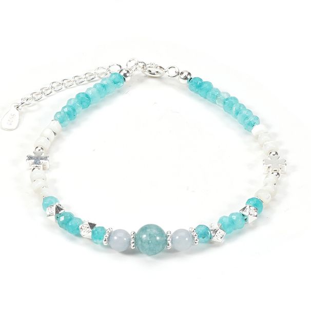Of Faceted Lake Blue Crystal Shell Four Leaf Clover Round Beads Natural Stone Bracelet Necklace Set_ipsvogv.com