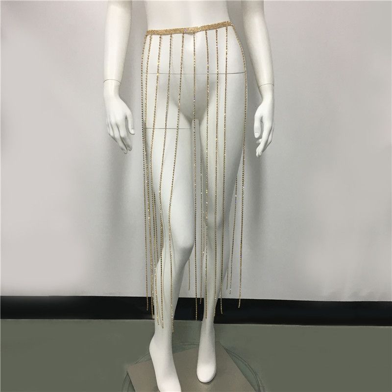 New Women's Diamond Chain Tassel Long Skirt Sexy Transparent Super Flash Hot Girl Skirt_ipsvogv.com