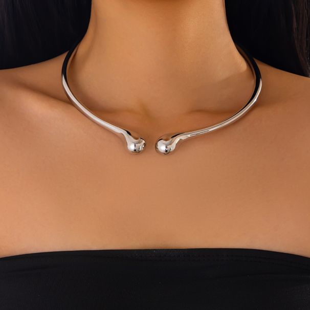Personalized Metal Smooth Spring Open Collar Design With Ins Minimalist Water Droplet Plain Circle Choker_ipsvogv.com