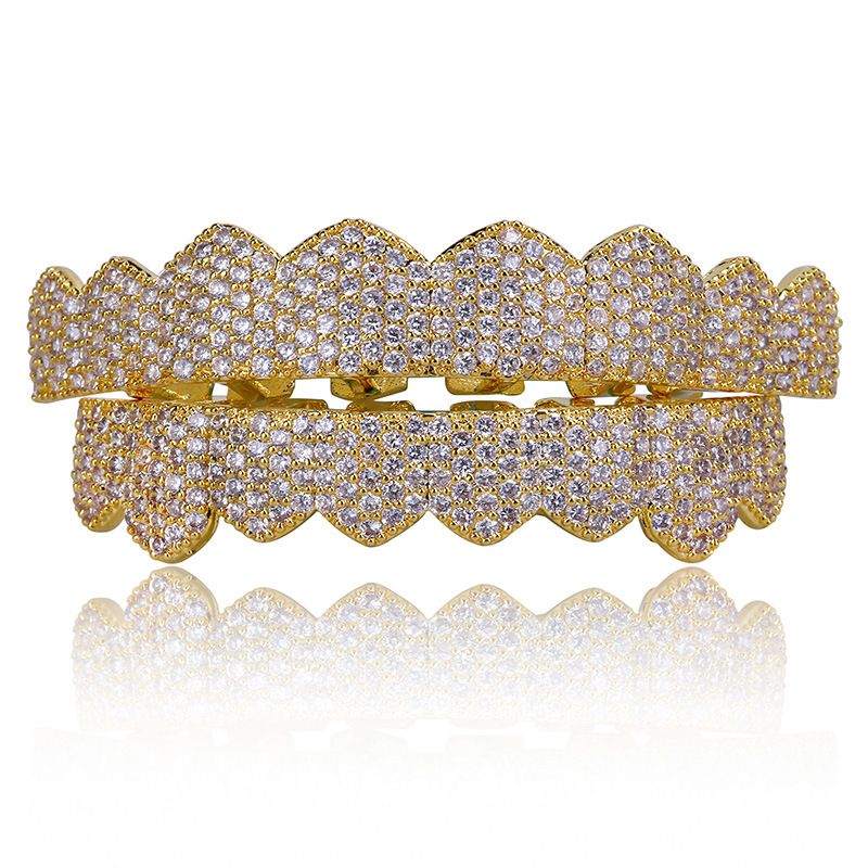 Hip Hop Gold Plated Grillz With Cubic Zirconia - Stylish Dental Jewelry For Men & Women - Perfect For Parties, Performances & Special Occasions_ipsvogv.com