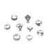 New Dot Diamond Flower Feather Carved Opening 9-piece Set Ring_ipsvogv.com