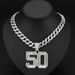 Men’s Jewelry Set Fashion Hip Hop Men's New Light Luxury T Square Rock Sugar Glass Diamond Full Diamond Number 50 Pendant With Cuban Chain Jewelry_ipsvogv.com