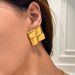 Real Gold Electroplated Titanium Steel Polished Square Plaid Bread OOTD Earrings_ipsvogv.com