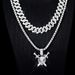 Double Sword Lion Head Zinc Alloy Pendant Fashionable Hip Hop Style Full Diamond Cuban Chain Exaggerated Men's Necklace_ipsvogv.com