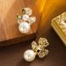 Real Gold Electroplated Fashionable Diamond Inlaid Zircon Pearl Flower Earrings, Women's High-end Feeling, Light Luxury,_ipsvogv.com