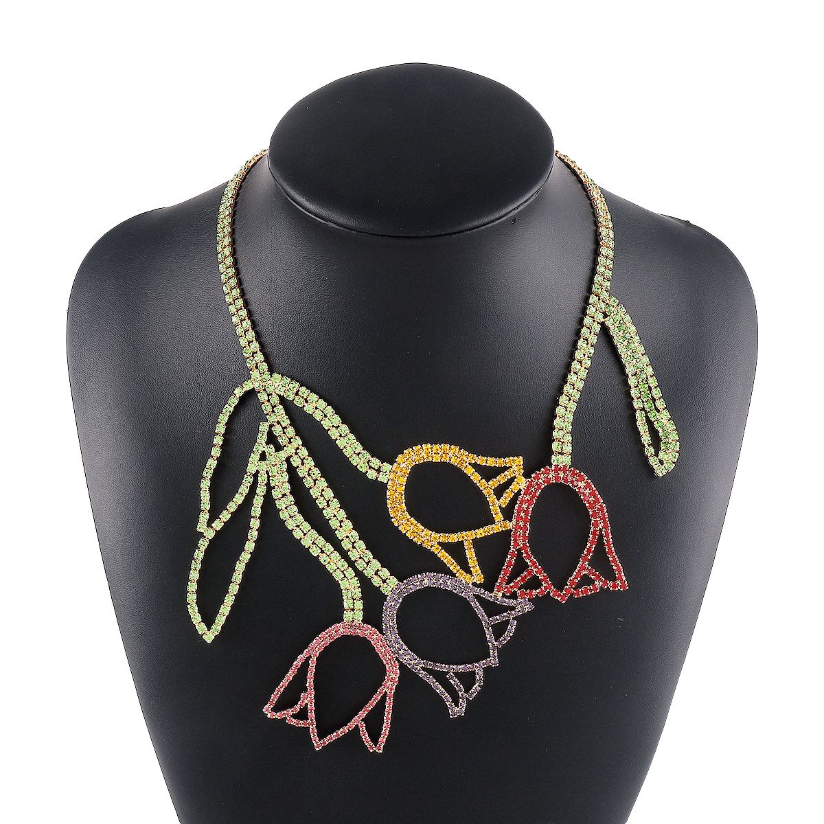 N11193 Creative Tulip Flower Earrings Necklace ZA Personalized Elegant Exaggerated Full Diamond Neckchain_ipsvogv.com