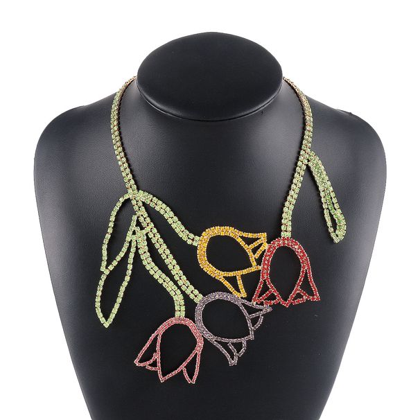 N11193 Creative Tulip Flower Earrings Necklace ZA Personalized Elegant Exaggerated Full Diamond Neckchain_ipsvogv.com