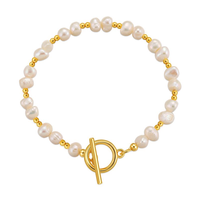 Natural freshwater pearl irregular high grade elegant handmade bracelet copper plated K real gold OT buckle sweet jewelry_ipsvogv.com