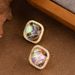 French Light Luxury Temperament With Diamond Studded Geometric Square Abalone Shell Earrings, Women's Ins Style High-end_ipsvogv.com