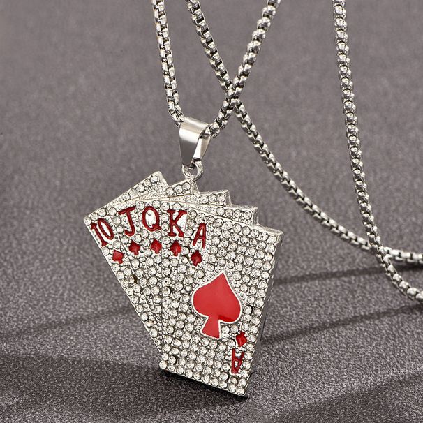 Men's Diamond Playing Card Pendant Necklace Personalized Tonghua Shun Couple Sweater Chain Hip Hop Accessories_ipsvogv.com