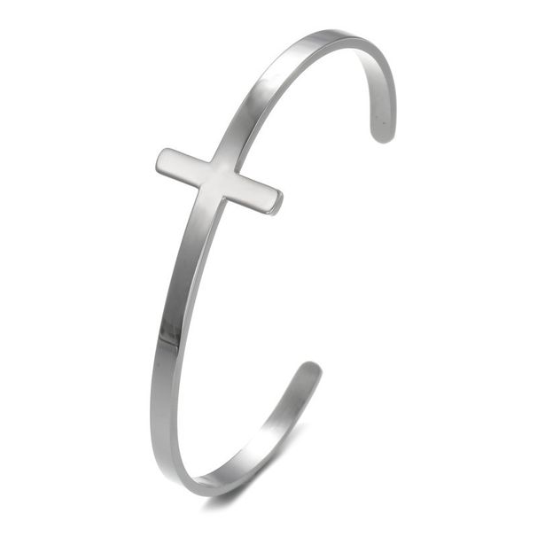 Hip Hop Jewelry Stainless Steel Bare Cross Open Bracelet Black Men's And Women's Bracelet Simple Style_ipsvogv.com