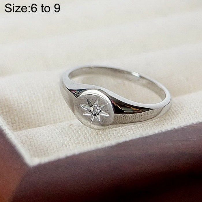 Women's Jewelry Cold Style Oval Polished Diamond Eight Pointed Star Ring Men And Women Stainless Steel K Gold Plated Ring_ipsvogv.com