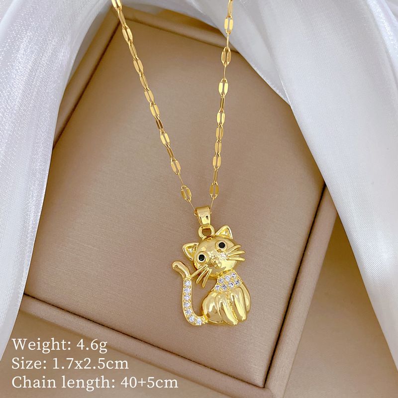 【 Titanium Steel 】 Black Eyed Cat Zircon Light Luxury Temperament Gorgeous Full Diamond Necklace Women's Versatile_ipsvogv.com