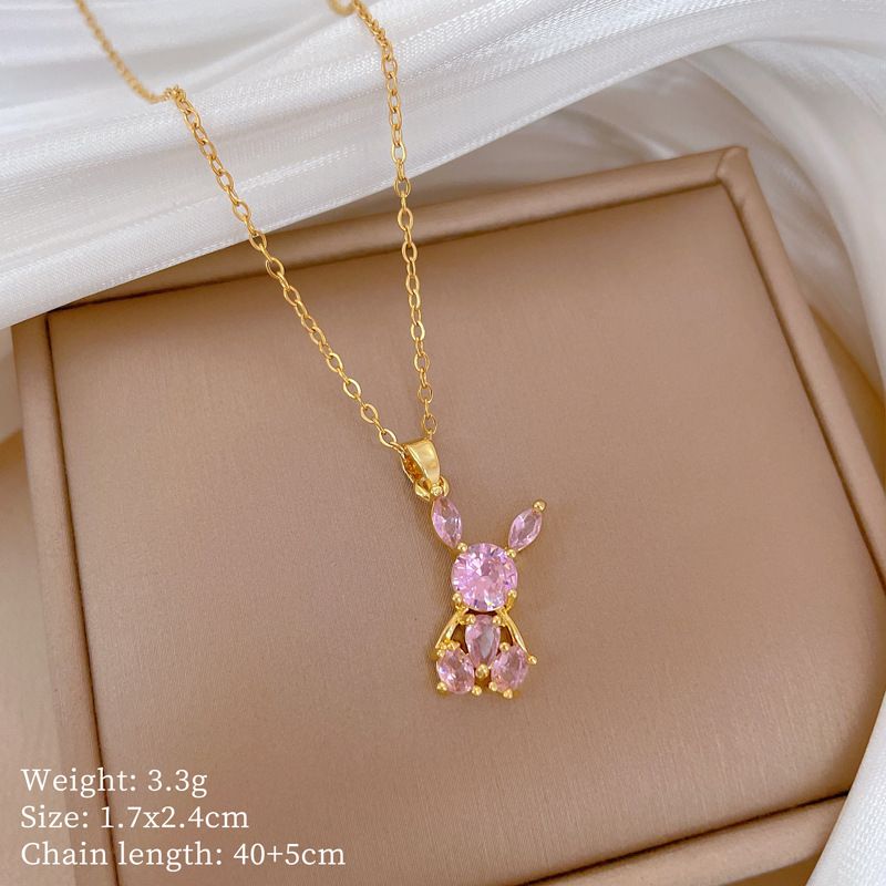 Steel 【 Titanium 】 Pink Rabbit Light Luxury Temperament Gorgeous Full Diamond Necklace Women's Versatile Collarbone 【 】_ipsvogv.com