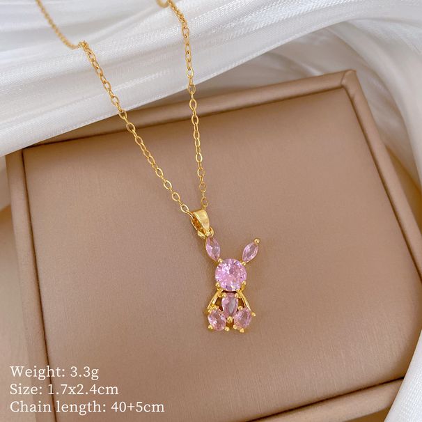 Steel 【 Titanium 】 Pink Rabbit Light Luxury Temperament Gorgeous Full Diamond Necklace Women's Versatile Collarbone 【 】_ipsvogv.com