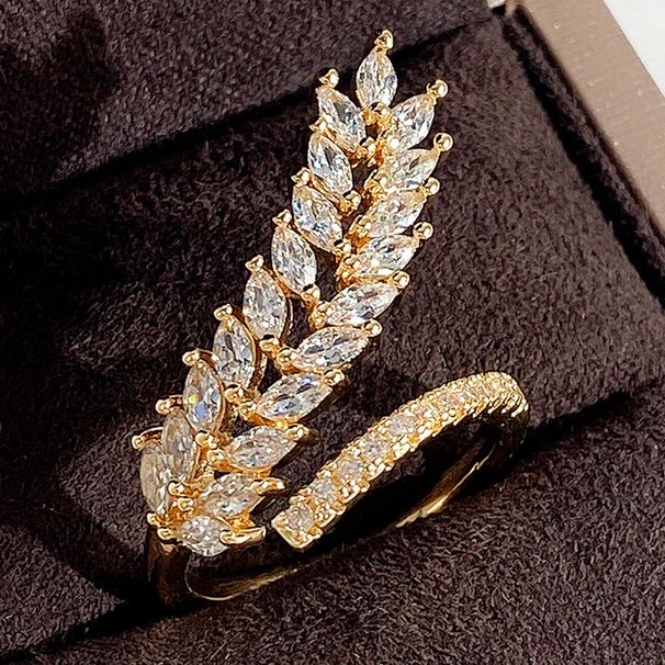 Cao Shi Ruili Magazine Open Creative Wheat Ear Shape Full Diamond Women's Light Luxury Shining Zircon Ring_ipsvogv.com