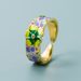 Instagram Fashion Trend Punk Style Copper Plated True Gold Drop Oil Blue And White Porcelain Pattern Hip Hop Open Ring_ipsvogv.com